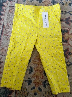 Brand New toddler girls Janie and Jack Bright Yellow Floral Capri Pants